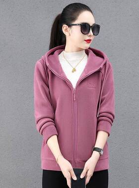 加绒加厚套秋冬新2023-50825款时尚外洋气开衫卫衣连帽百搭长袖女