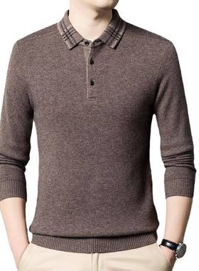 冬季新款男羊衫中L009-YA年高档翻领恤羊毛绒士厚衫款保暖套头毛