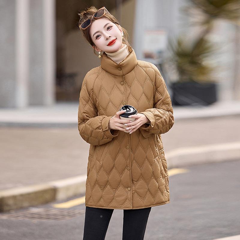 女式棉排衣冬新款菱格宽松百HE99835-搭夹棉立领单扣保棉套服外HE