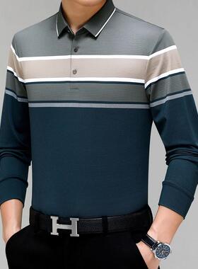 05561-P2春秋薄款桑蚕丝爸爸装长袖T恤中2年男士翻领上衣半袖季3