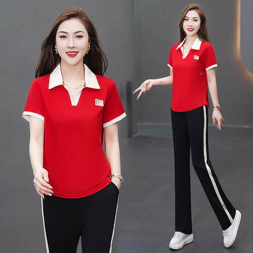 运89752477动洋套装女夏薄时尚闲气冰丝短袖长裤品牌卫衣两休服件