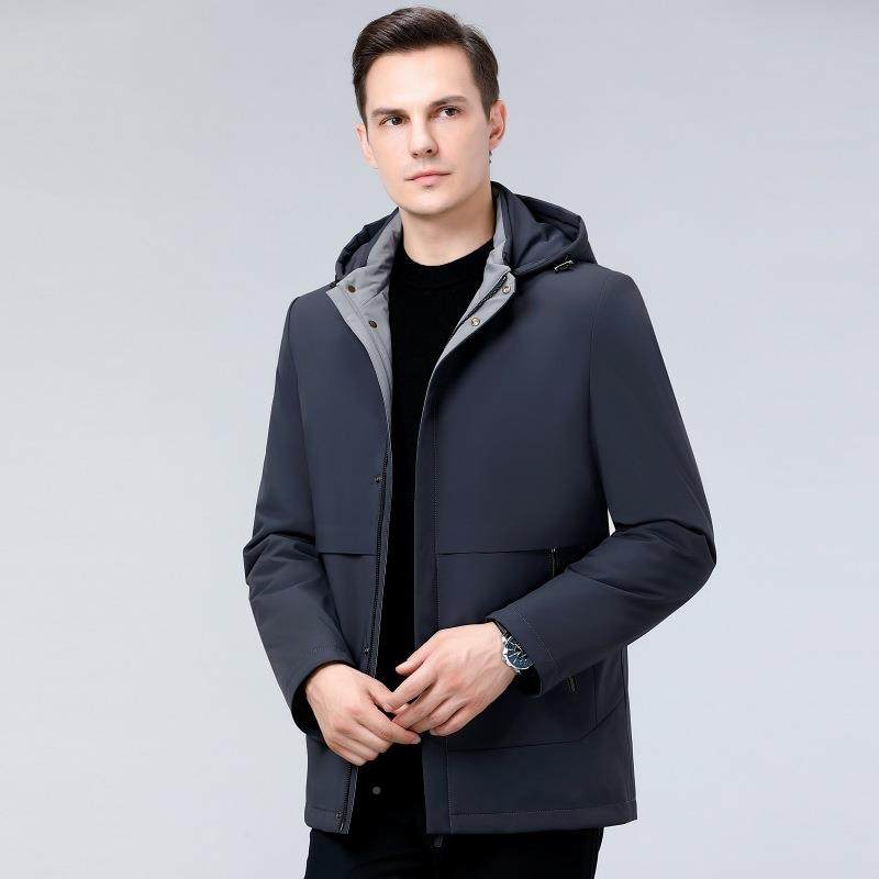 中2023冬男羽绒服士中款年高端商务时9908-F尚休闲显瘦连帽外套爸