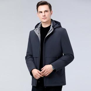 F尚休闲显务瘦连帽外套爸 中年高端商时爸9908 冬羽服男士 中绒长款
