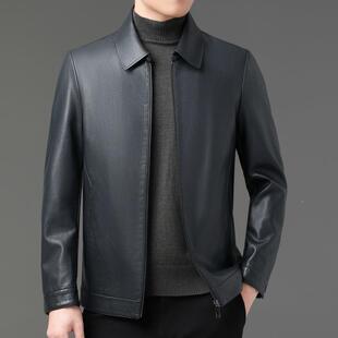 套爸爸 U外季 夹海宁皮衣男绵羊真皮男士 翻领皮克中衣老年春秋2335