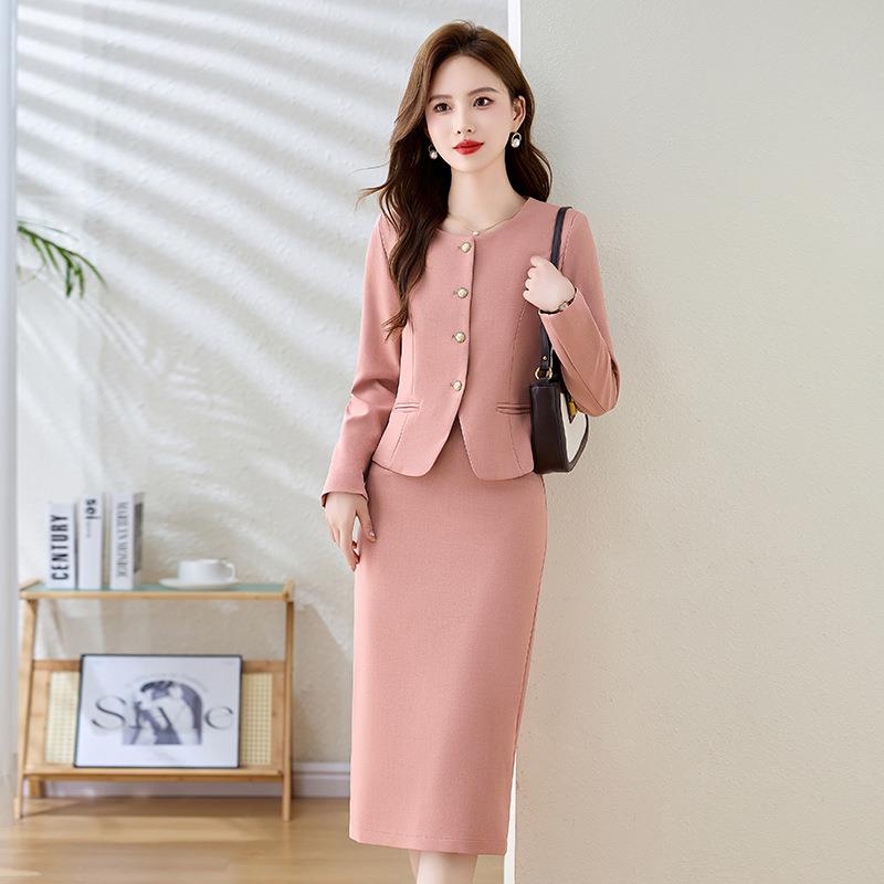 闲女装时尚休套装204秋季新品圆领长袖短外套套半裙两件裙2BBL992