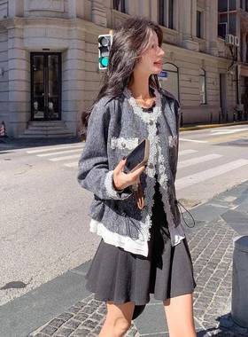 灰色蕾丝拼接气质小外短套女秋C057-262季2风025新款小香个子高级