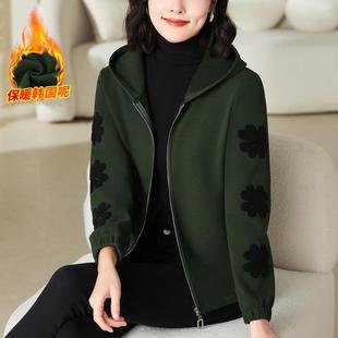新年加绒7427764加厚中年女款 外套女冬龄季 士妈妈减质保暖气连帽