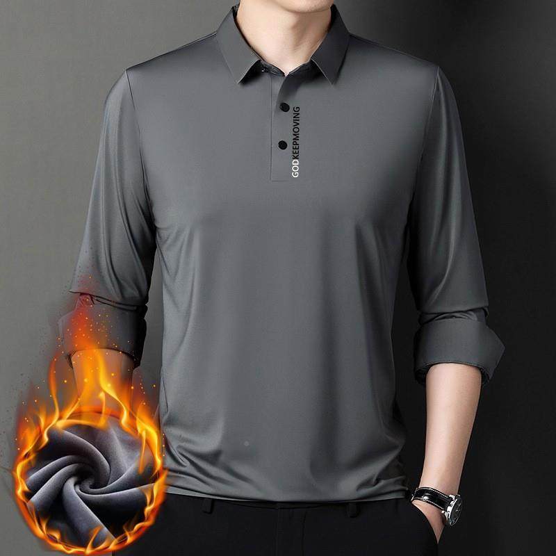 冬季新款中衫年绒加厚长袖恤男式休闲297-II翻领加印无痕花男