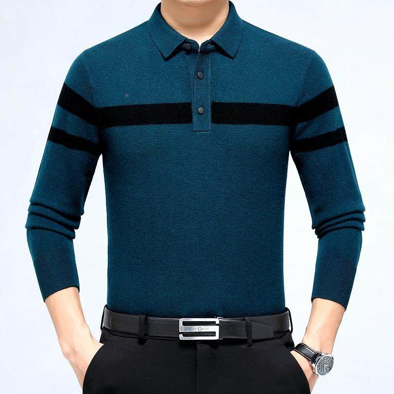 2023冬季新款羊绒10K79-G领长袖中毛衣T恤山年男士加厚翻羊绒POLO