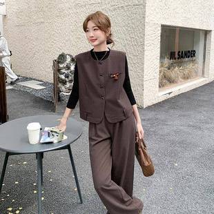 整C103 大方得体穿搭套一装 C21套阔腿 秋季 咖复古马甲女色2025新款