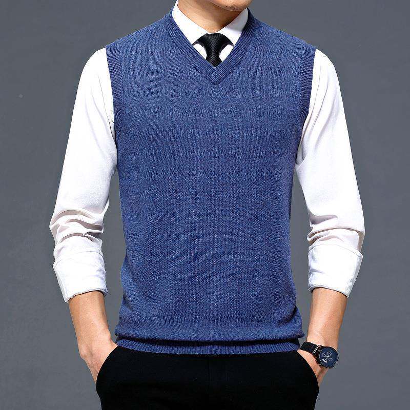 603-PI220秋冬季羊毛背心中青年3男韩版V领针织衫爸爸装坎肩毛衣