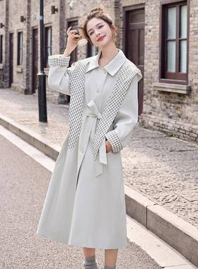 女式风连RX9265-0衣新女X2025秋季款单排扣系带长款收腰帽大衣外