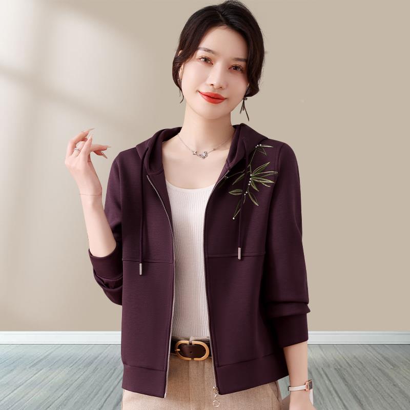 外套女款春秋2025新款风高感82135261轻熟开衫连级帽卫衣时短款休