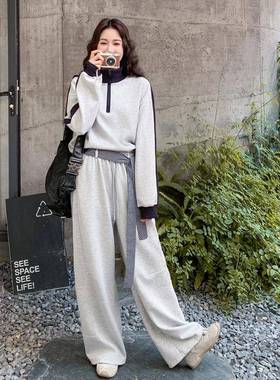 灰色运动套装女秋季20B001-83025新款韩慵懒松弛系衣感撞两色卫休