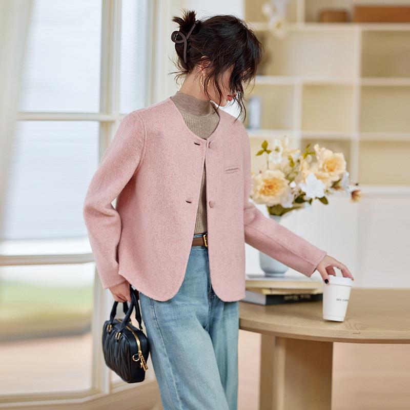 224秋SL9605冬高级感双面呢大套衣女短款小个子0名媛风羊毛呢外 S