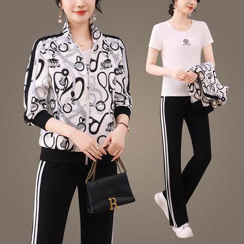 牌妈妈外套女春品装秋装新款6-Z1009中年跑步运动服套件休闲卫衣