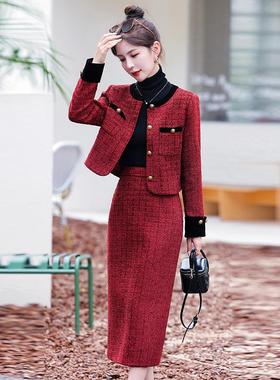 秋冬新款法式小裙香短外套粗花呢半身撞YJ8053-0J色套装 Y8053
