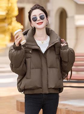 连新款冬季白鸭绒羽绒服女帽短款0韩版厚面包服加保暖外套HE99809