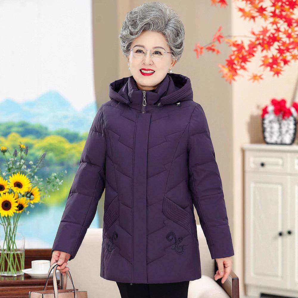 正品撤柜69新长款保品羽绒服女中老年中款宽松牌加厚白鹅绒暖外套