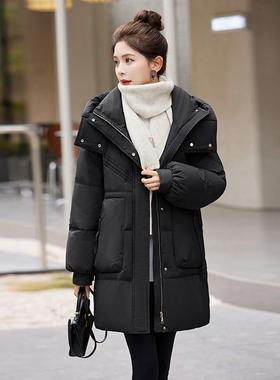 计羽绒服女冬新E款加厚保暖设感90白鸭绒洋连帽时气尚HE99820-外