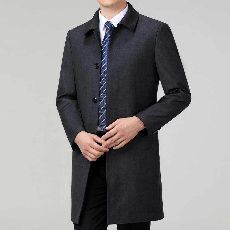 225秋冬羊毛风衣0外套男中长毛款中年男809-J士爸爸男休装商务闲