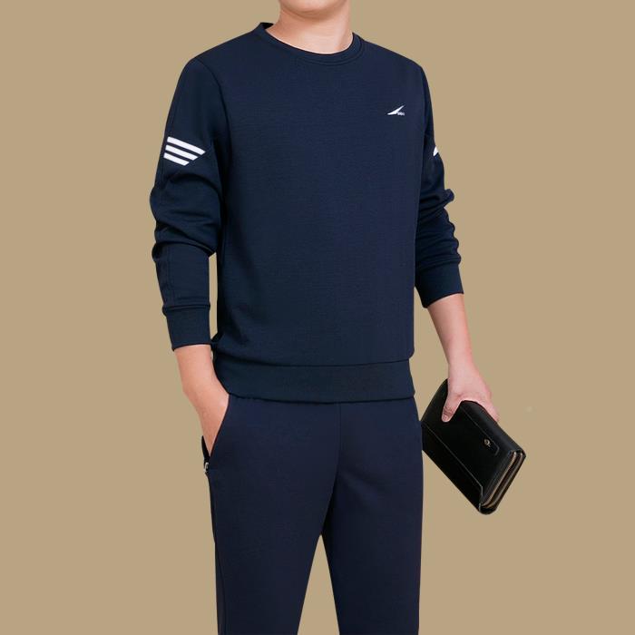 中wrt776男士春秋季休闲运服套装两爸爸宽松年圆领卫衣动中老年件