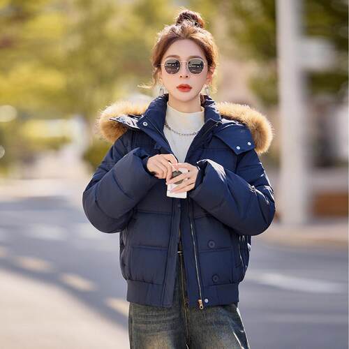 袄大毛领连帽棉服短款冬棉季新女款加厚洋气ZWEI591棉百搭保暖夹