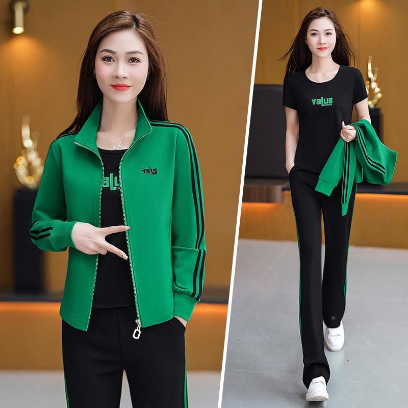 休76186198闲风时运尚动服套装女春秋新款205洋气减龄妈妈2宽松套