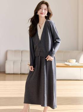 时尚休针闲套装202接5秋季拼双层领织半身裙女两件套裙 S衫H202SH