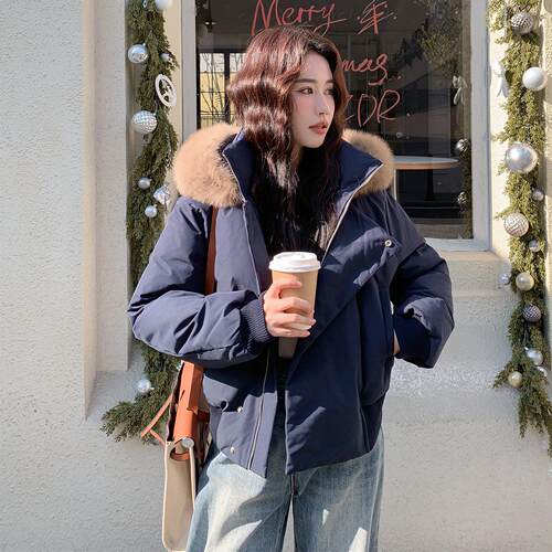 藏青色真狐狸短加款羽服女冬季新款设计感时毛尚厚绒保ZWEI1086暖