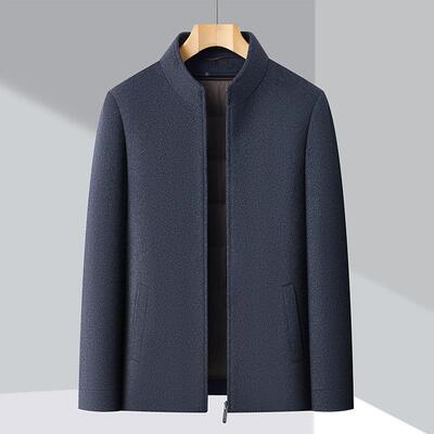 双羽面羊11603-NN绒大男中年衣冬季羊毛呢子领立外套爸爸装拆卸绒
