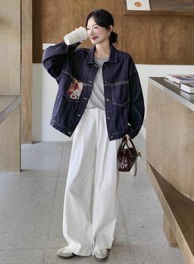 新深蓝色韩复古洋气贴袋牛仔外C075-818套女秋季2205年款版宽松好