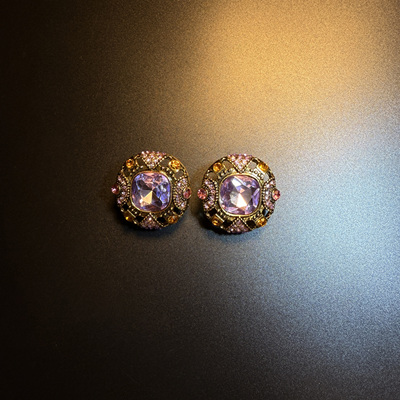 开花的橄榄 Vintage古着 Violet Orbit紫色圆形耳钉 耳环 耳饰