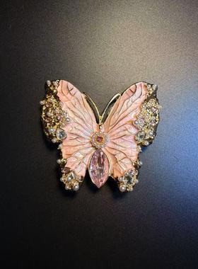 开花的橄榄 Vintage古着 Roseate Bloom粉色蝴蝶胸针