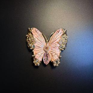 开花的橄榄 Vintage古着 Roseate Bloom粉色蝴蝶胸针