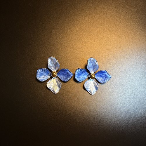 开花的橄榄 Vintage古着 Shiny Petal蓝色花朵耳钉 耳环 耳饰