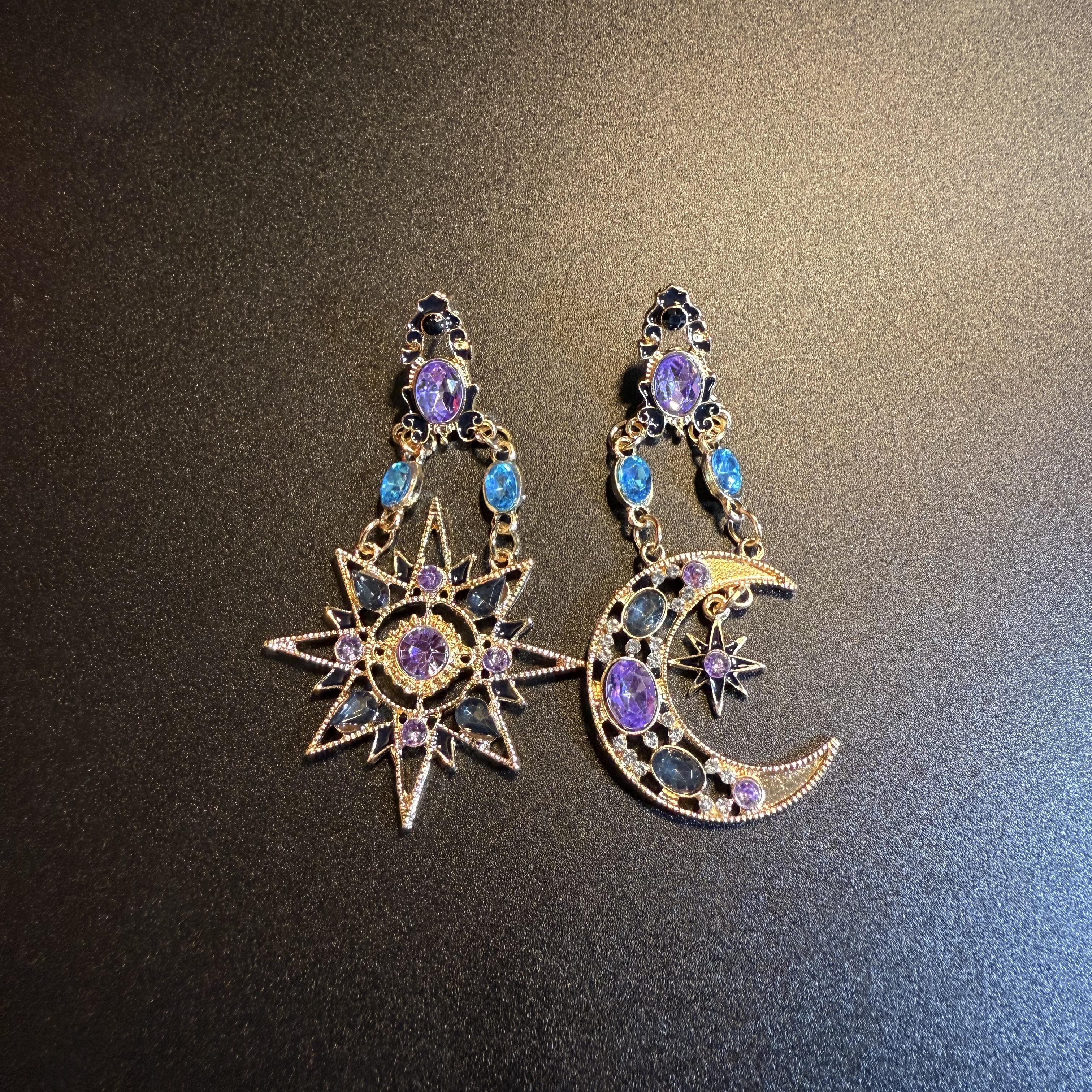 开花的橄榄 Vintage古着 Stellar Lunar紫色星星月亮耳环 耳饰