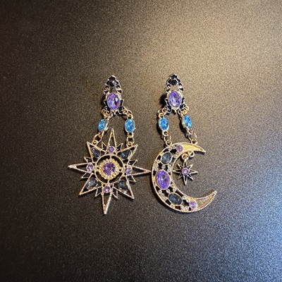 开花的橄榄 Vintage古着 Stellar Lunar紫色星星月亮耳环 耳饰