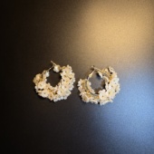 耳环 开花 耳饰 Milk Wreath白色花朵圈圈耳钉 橄榄 Vintage古着