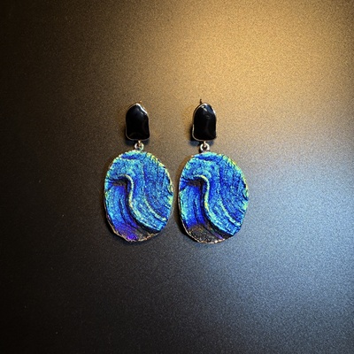 开花的橄榄 Vintage古着 Cobalt Swirl蓝色耳钉 耳环 耳饰