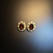 耳环 开花 耳饰 Bronze Bud红色花朵花环耳钉 橄榄 Vintage古着