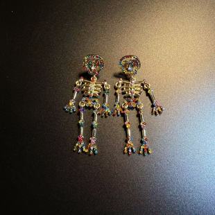 橄榄 耳环 Vintage古着 Skeleton彩色骷髅耳钉 耳饰 Hue 开花