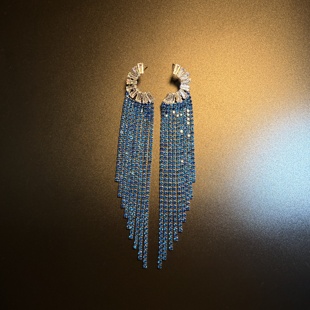 开花的橄榄 Vintage古着 Chic Fringe蓝色长款流苏耳钉 耳环 耳饰