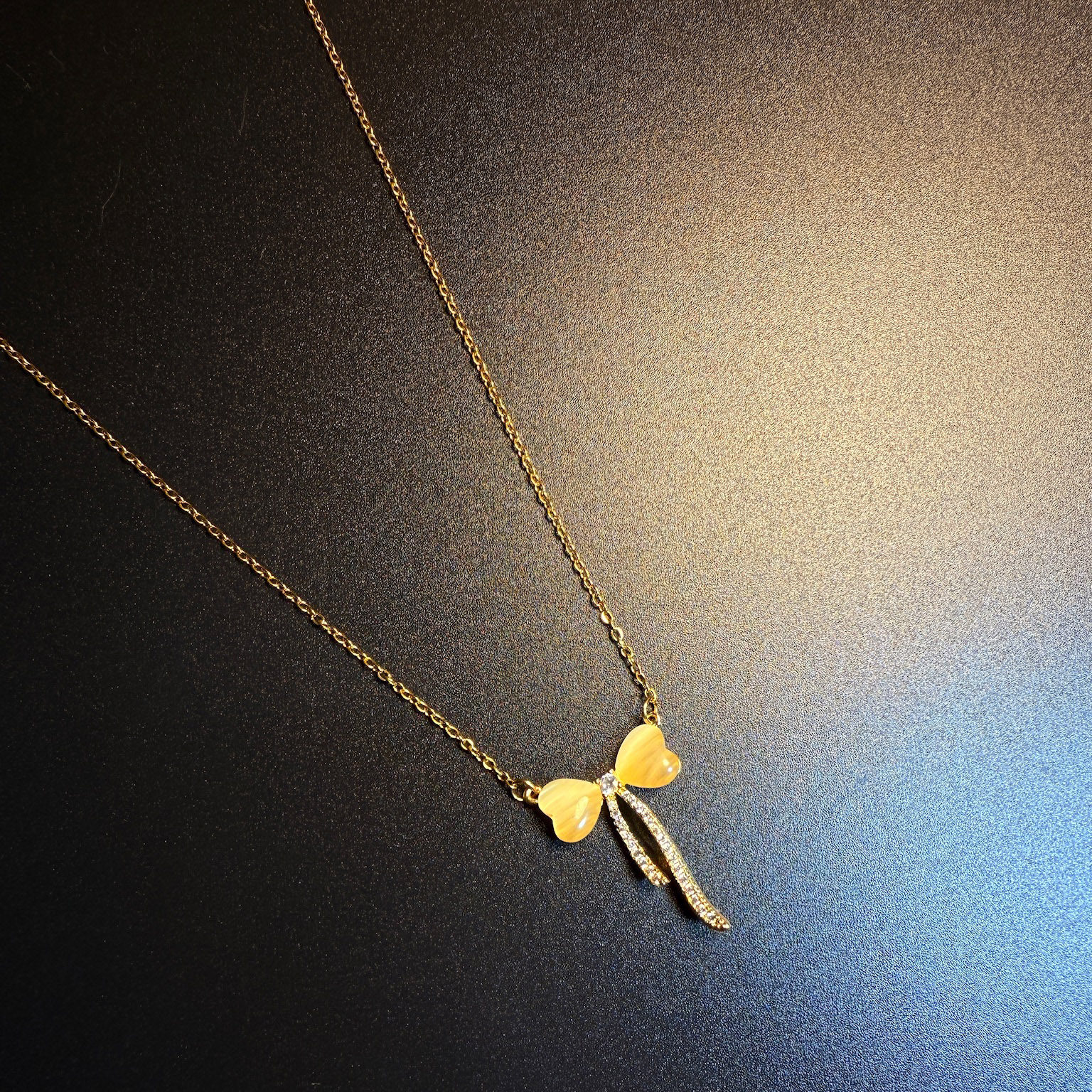 开花的橄榄 Vintage古着 Citrine Bow甜美黄色蝴蝶结项链 锁骨链
