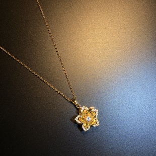 Star黄色花朵可旋转项链 开花 Crystal Vintage古着 锁骨链 橄榄