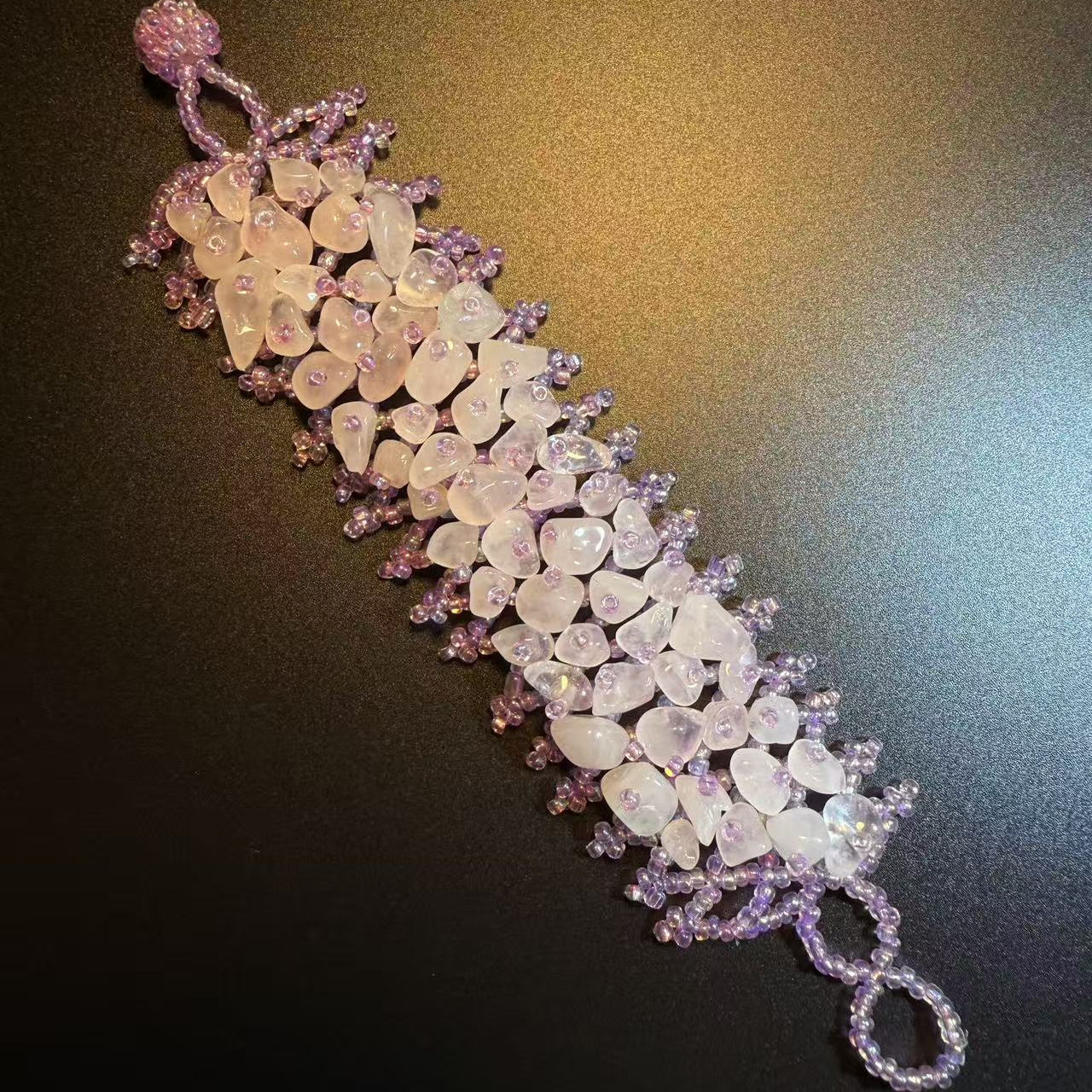 开花的橄榄 Vintage古着 Crystal Blossoms紫色串珠编织手链