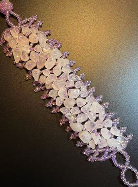 开花的橄榄 Vintage古着 Crystal Blossoms紫色串珠编织手链