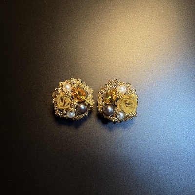 开花的橄榄 Vintage古着 Whimsy Bouquet棕色花朵耳钉 耳环 耳饰