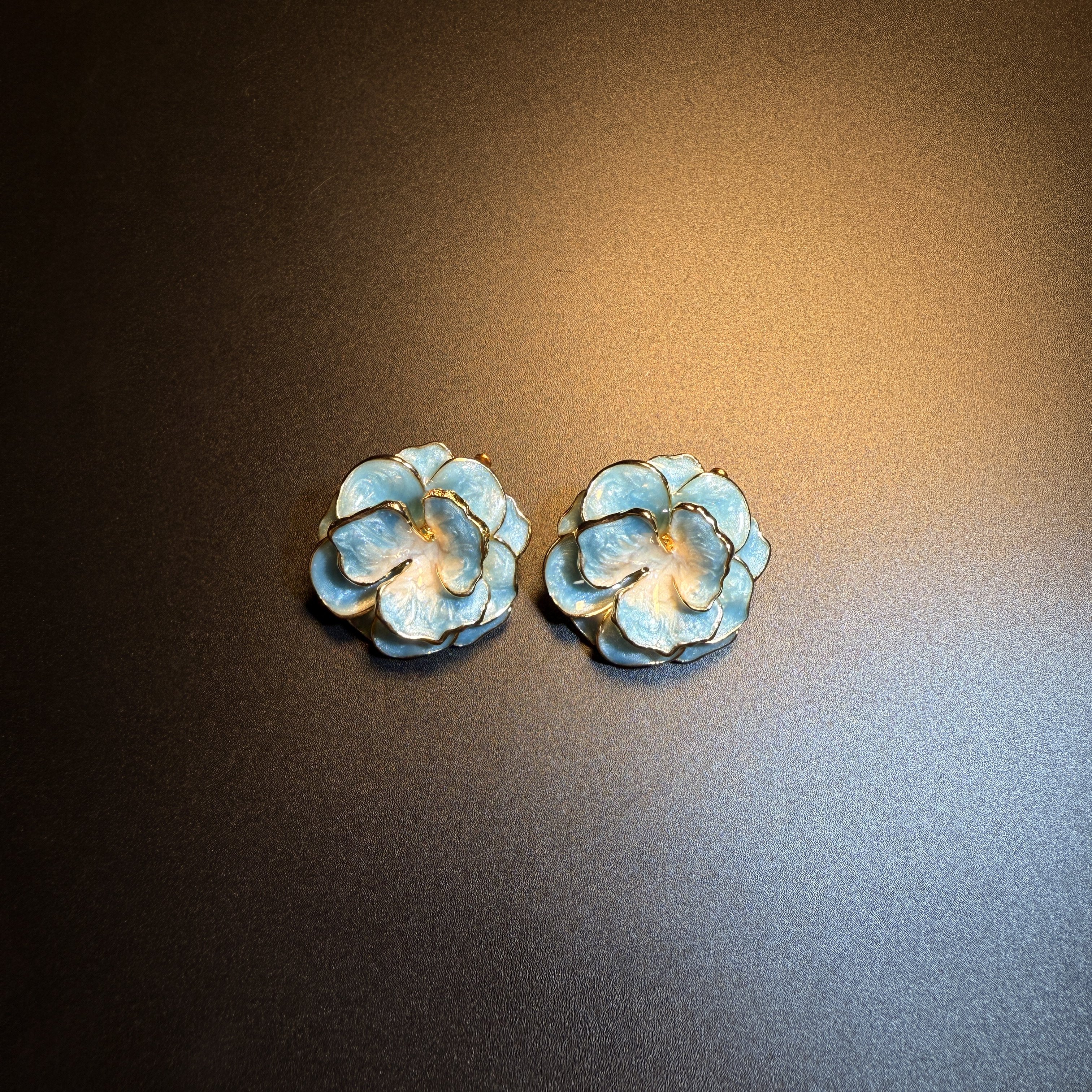 开花的橄榄 Vintage古着 Sky Bloom蓝色花朵耳钉 耳环 耳饰