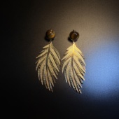 耳环 开花 耳饰 Golden Plume金色树叶耳钉 橄榄 Vintage古着